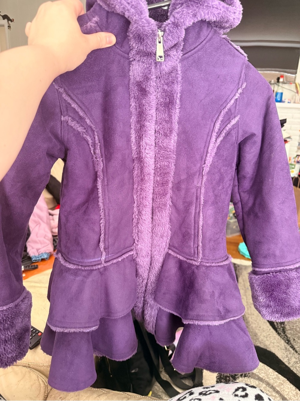 Hawke & Co Outfitter Girls Jacket Sz 7/8 Purple Faux Fur Ruffle